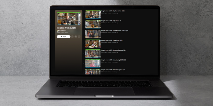 An open laptop shows the UBA YouTube list of CASRI videos.