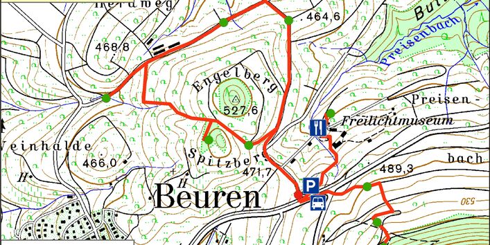 Kartendarstellung des Bodenlehrpfades Beuren