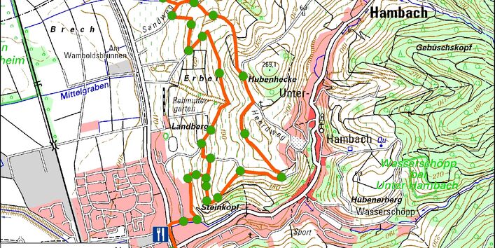 Kartendarstellung des Erlebnispfades "Wein und Stein"