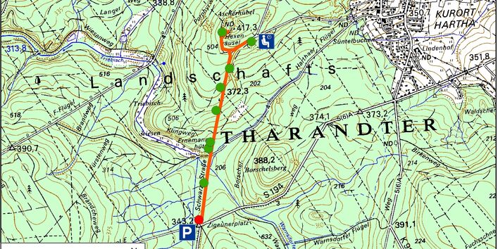 Kartendarstellung des Bodenlehrpfades Tharandter Wald