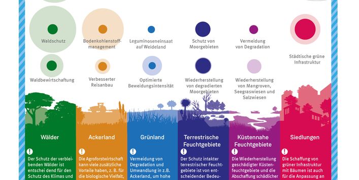 Globales Klimaschutzpotential von verschiedenen naturbasierten Lösungen.