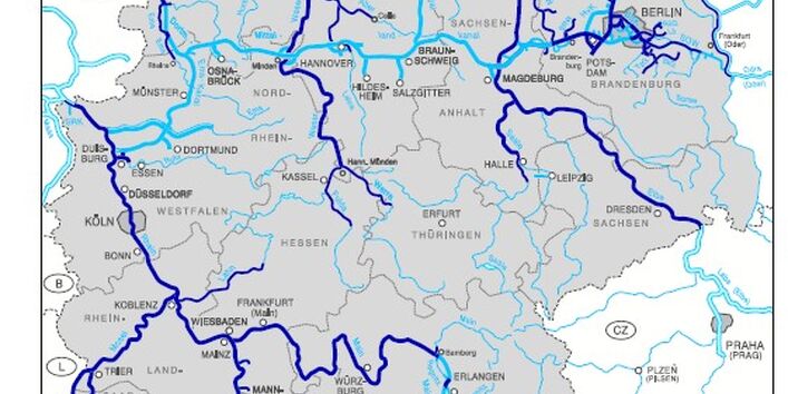 Die Abbildung zeigt die Bundeswasserstraßen und Auen, die Teil der BBD-Kulisse sind