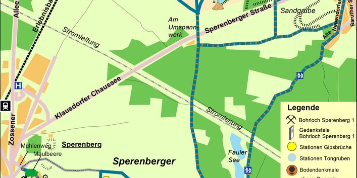 Wanderkarte mit den Stationen des Boden-Geo-Pfades im Landkreis Teltow-Fläming