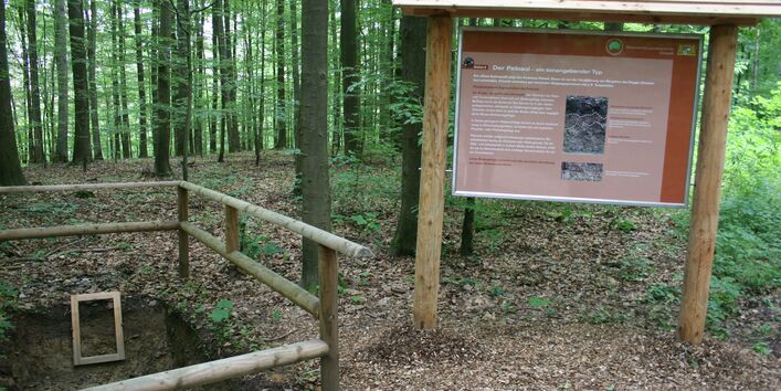 Pelosol mit einer Informationstafel