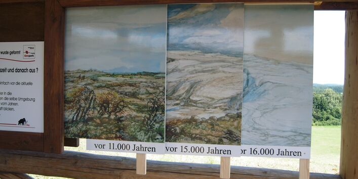 Informationstafel über die Veränderung der Landschaft durch die Erwärmung des Klimas