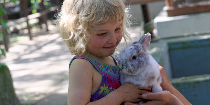 Kind mit Kaninchen im Arm