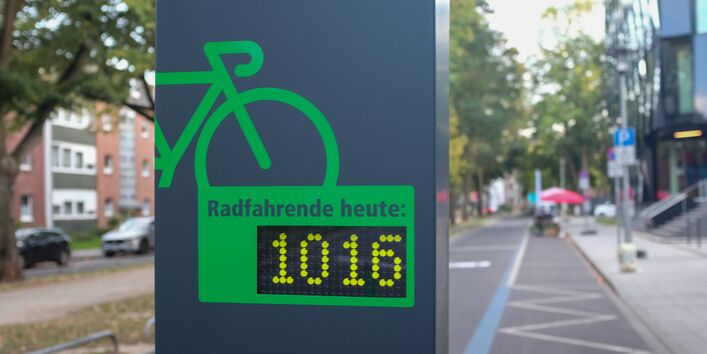 Fahrradzählstation, die 1061 Fahrradfahrende zählt