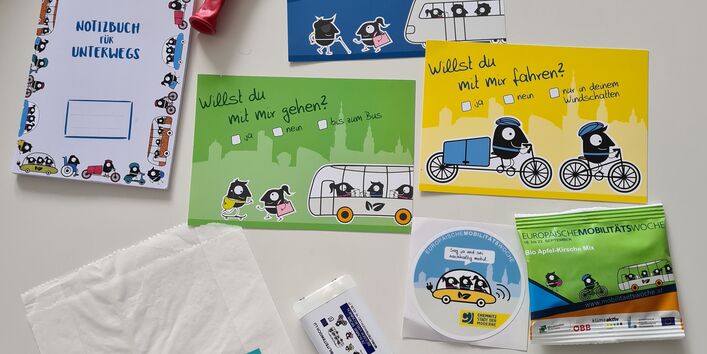 mögliche EMW-Werbemittel: Notizblock, Brottüten, Postkarten, Snacks, Aufkleber...