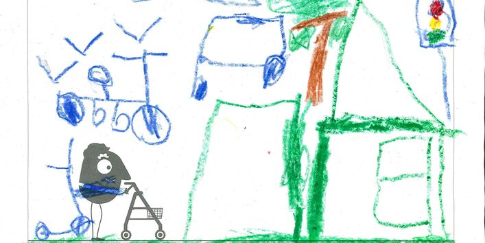 Fünfjähriges Kind nutzt EMW-Malvorlage und malt seine Traumstadt