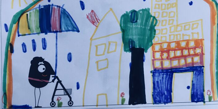 Bild einer Stadt gemalt von einem Kind