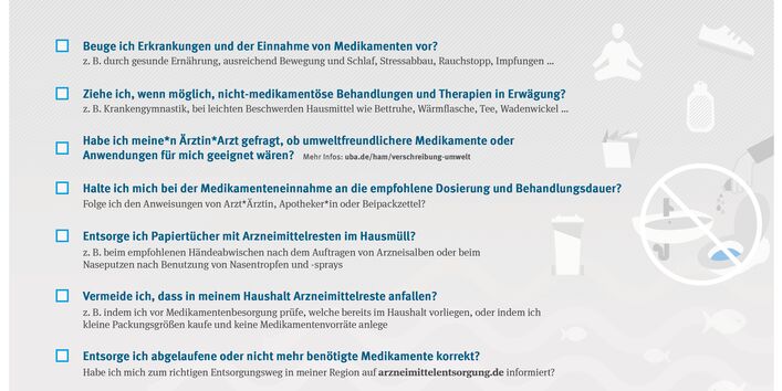 Liste mit Empfehlungen für die umweltbewusste Anwendung von Arzneimitteln