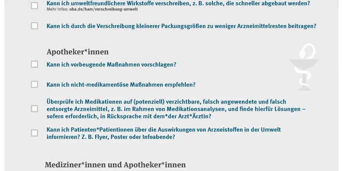 Eine Liste mit Vorschlägen, um den Eintrag von Arzneistoffen in die Umwelt zu reduzieren. 