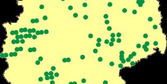 Erhebungsorte für Umwelt-Survey 1990/92 als Punkte auf der Deutschlandkarte