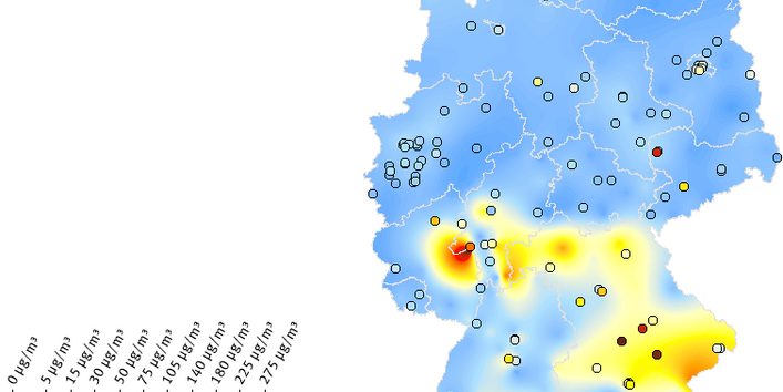 Tagesmittel der Feinstaubkonzentration (PM10) - Neujahr 2023
