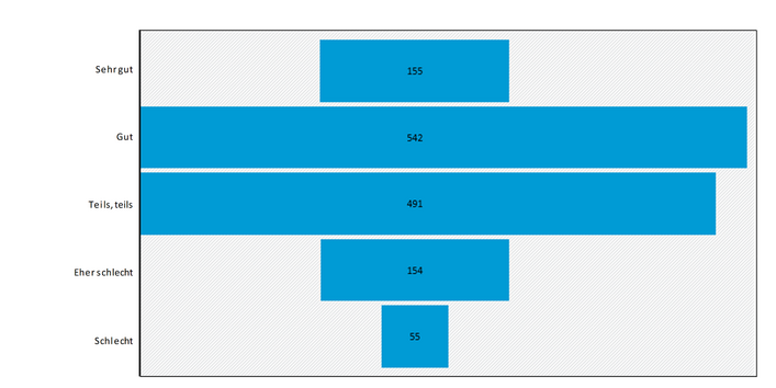 Die Abbildung zeigt, wie die befragten Kommunen aktuell die Relevanz von Klimaschutz in kommunalpolitischen Entscheidungen einschätzen. Die häufigste Antwort zeigt eine wichtige Relevanz.