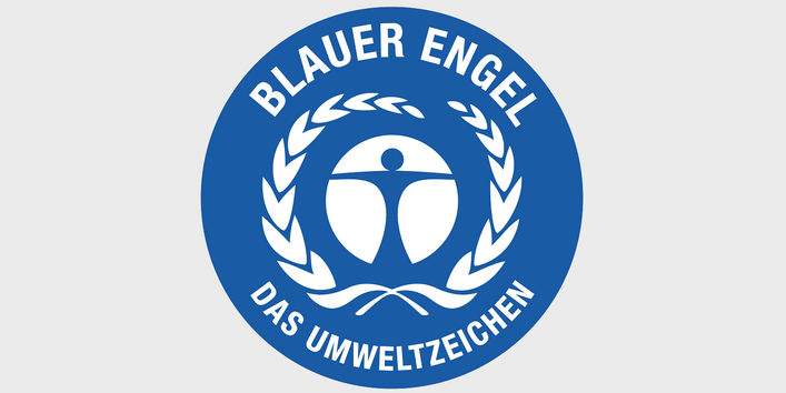 Das Umweltzeichen Blauer Engel mit einem stilisierten Menschen