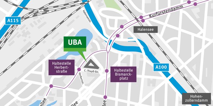 Map of the German Environment Agency office in Berlin-Grunewald (Bismarckplatz)