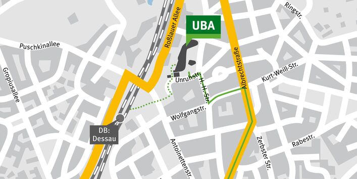 Map of the German Environment Agency headquarters in Dessau-Roßlau