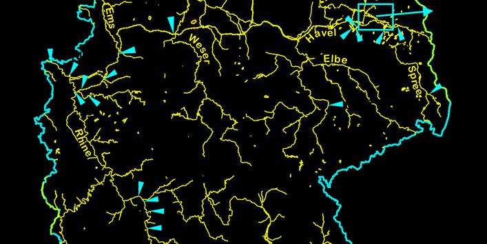 Die Deutschlandkarte zeigt die Stellen der Probenentnahme zur Untersuchung der Irgarolkonzentration