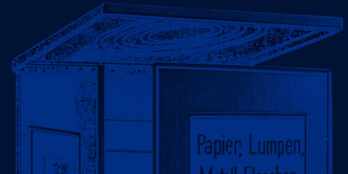 Container für Papier, Lumpen, Metalll und anderen Abfall, Deckel geöffnet