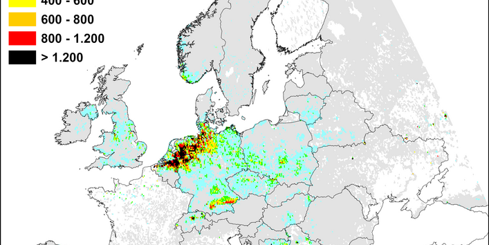 you can see the map of the EU with exceedances of CL for acidification 2023