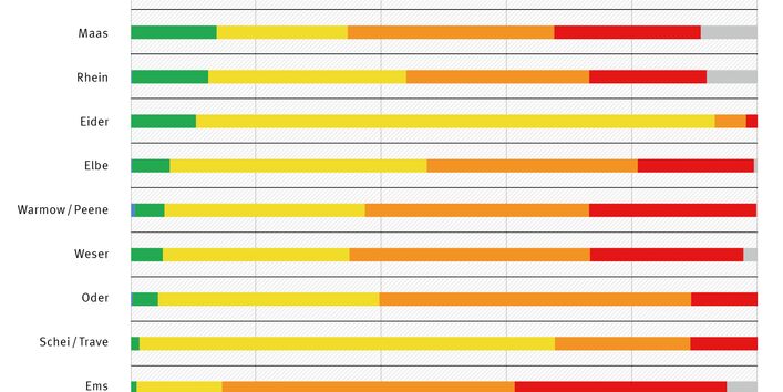 Ökologischer Zustand der Oberflächenwasserkörper in den 10 für Deutschland relevanten Flussgebieten