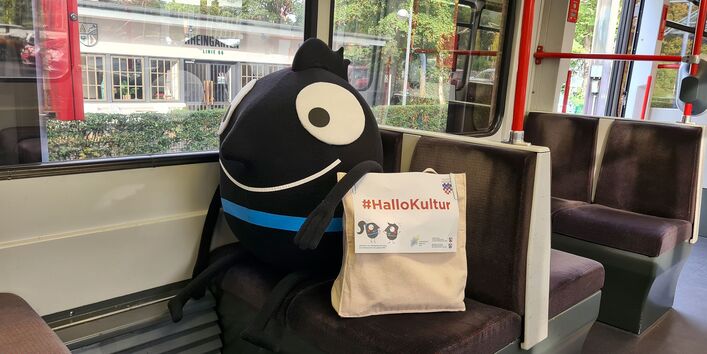 Edgar sitzt in der Bahn