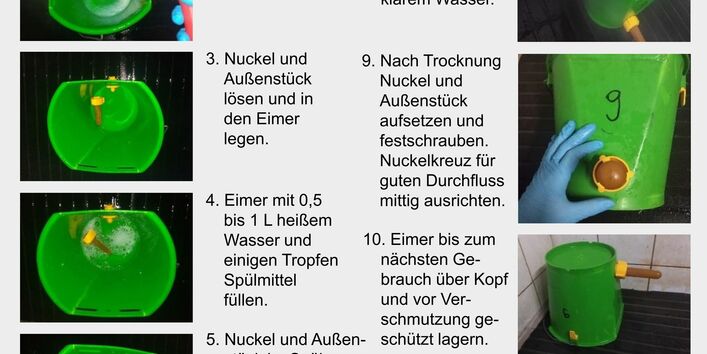 Tränkeeimer müssen nach einem bestimmten Reinigungsprotokoll gereinigt werden.