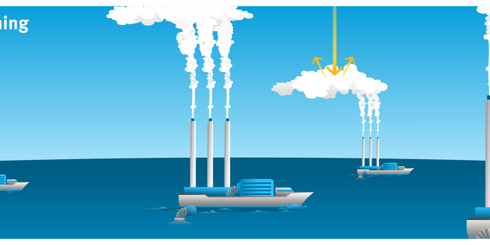 Ships with suction hoses spray water vapor, which creates new clouds.