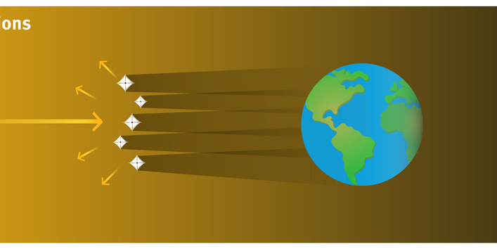 Diamonds stretched between the sun and the earth reflect light. Earth is shaded