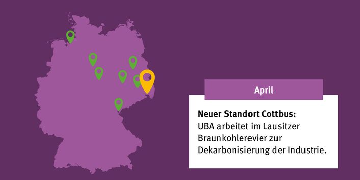 Grafik mit Text zum UBA-Rückblick 2024 Monat April Thema UBA-Standorte