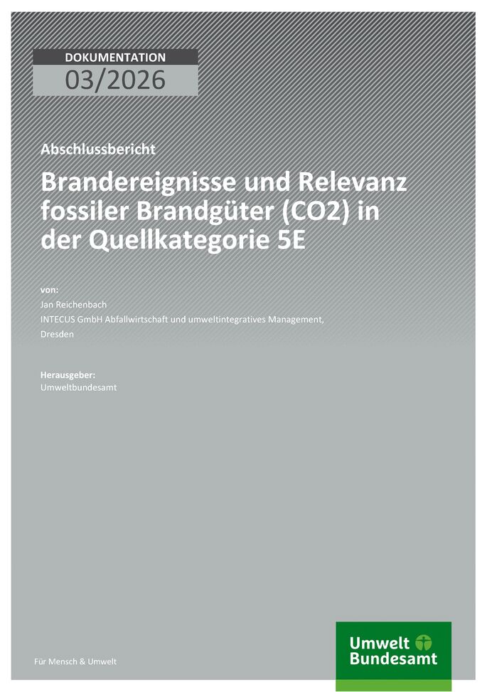 Cover  des Berichts "Relevanz fossiler Brandgüter bei Brandereignissen (CO2)"