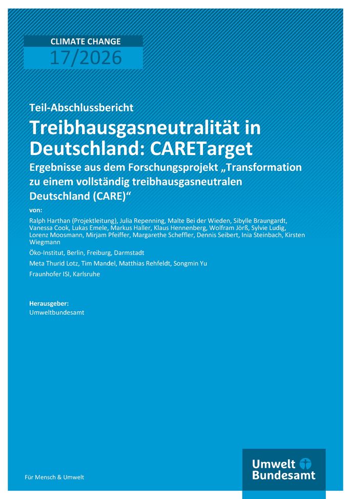 Cover des Berichts "Treibhausgasneutralität in Deutschland: CARETarget"