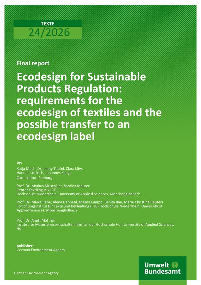 Cover of report "Ecodesign for Sustainable Products Regulation: requirements for the ecodesign of textiles and the possible transfer to an ecodesign label"