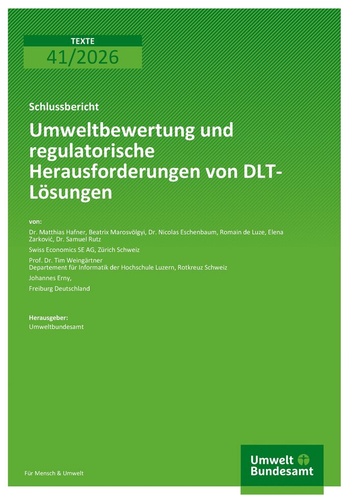 Cover des Berichts "Umweltbewertung und regulatorische Herausforderungen von DLT-Lösungen"