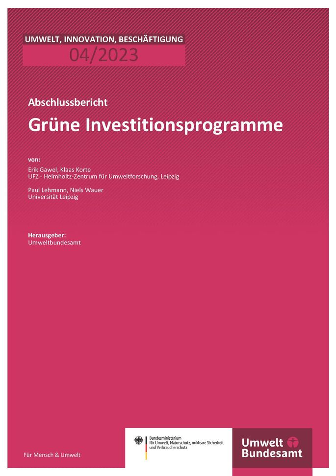 Cover des Berichts "Grüne Investitionsprogramme"