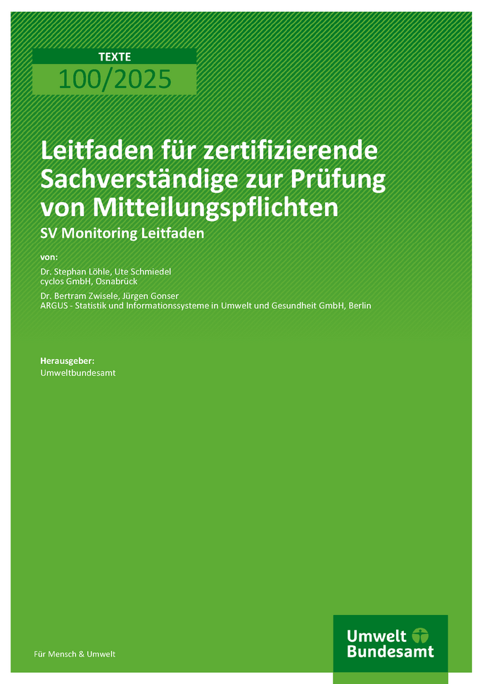 Cover des Berichts "Leitfaden für zertifizierende Sachverständige zur Prüfung von Mitteilungspflichten"