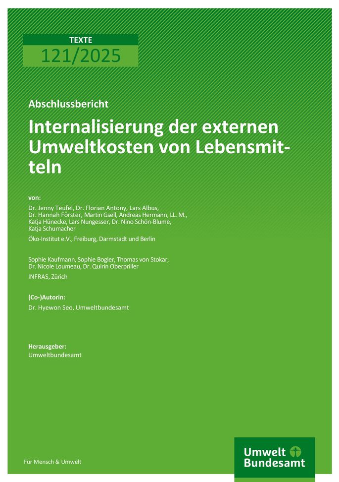 Cover des Berichts "Internalisierung der externen Kosten von Lebensmitteln"