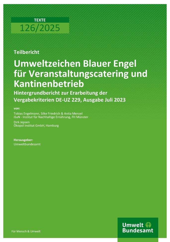 Cover des Berichts "Umweltzeichen Blauer Engel für Veranstaltungscatering und Kantinenbetrieb"