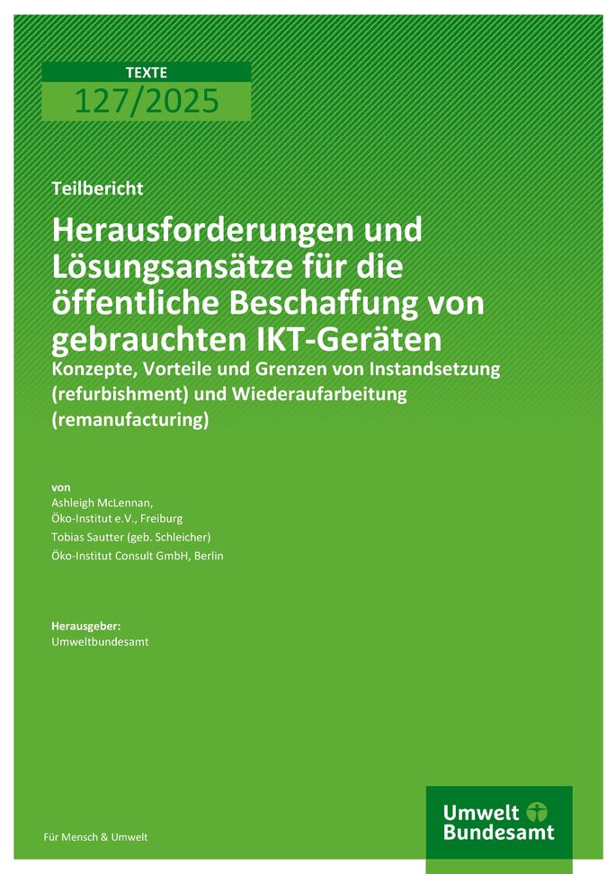 Cover des Berichts "Herausforderungen und Lösungsansätze für die öffentliche Beschaffung von gebrauchten IKT-Geräten"