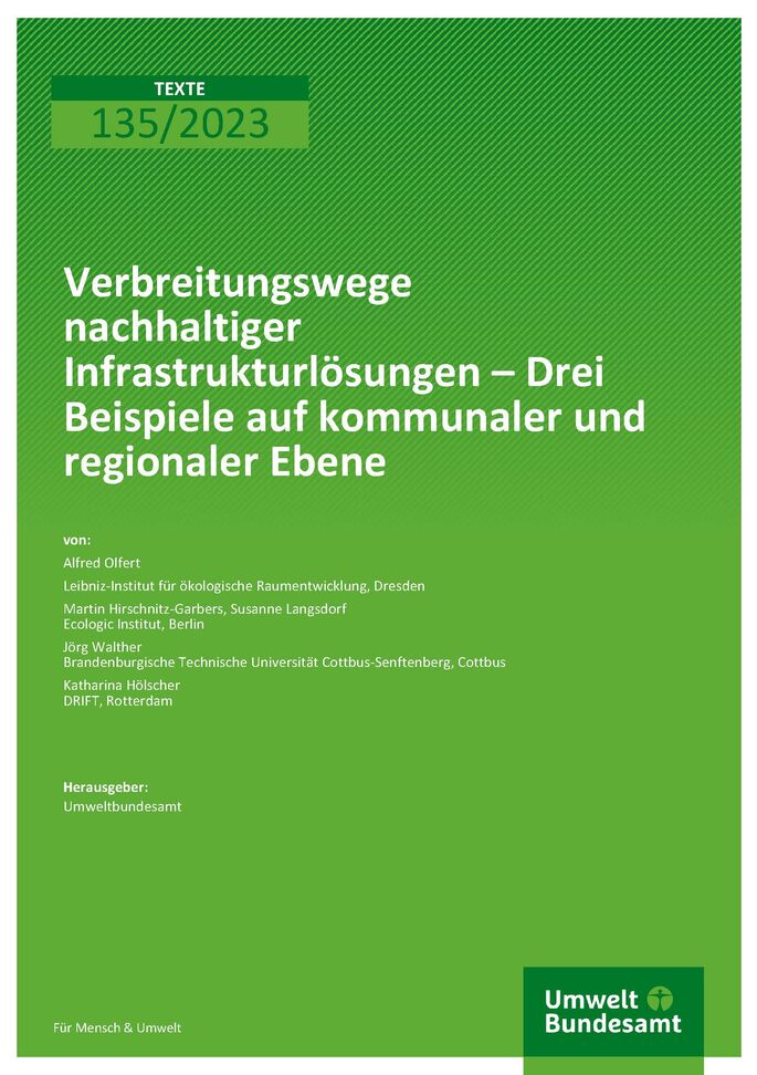 Cover des Berichts "Verbreitungswege nachhaltiger Infrastrukturlösungen - Drei Beispiele auf kommunaler und regionaler Ebene"