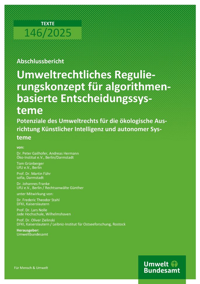 Cover des Berichts "Umweltrechtliches Regulierungskonzept für algorithmenbasierte Entscheidungssysteme"