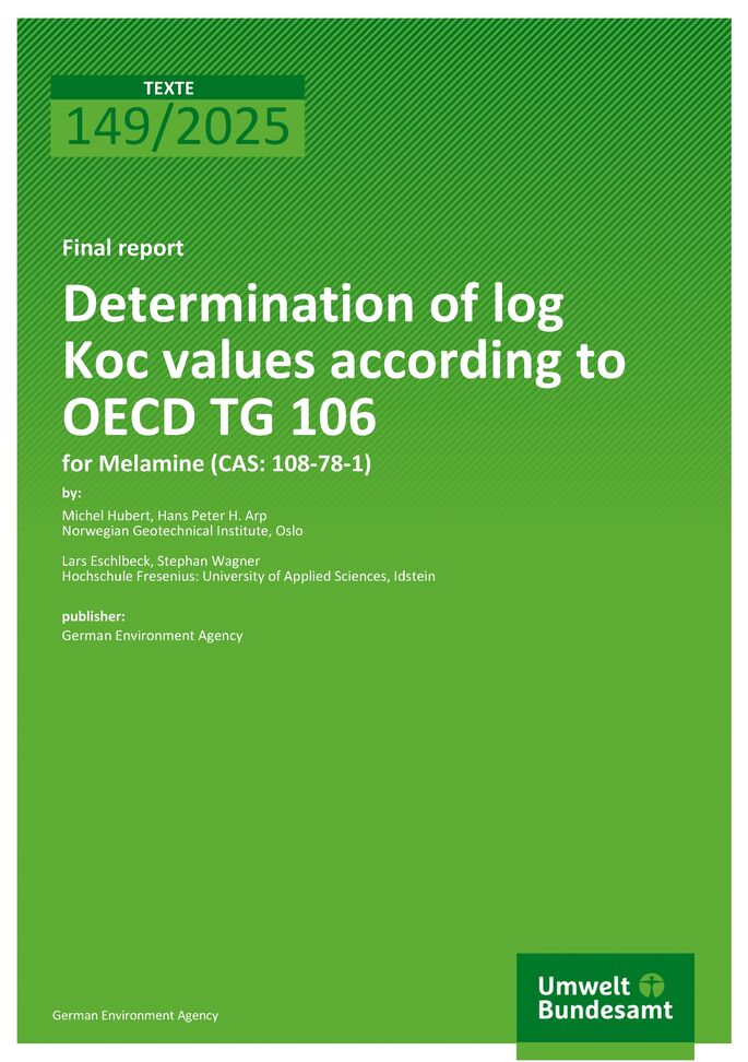 Cover des Berichts "Determination of log KOC values according to OECD TG 106: For Melamine (CAS: 108-78-1)"