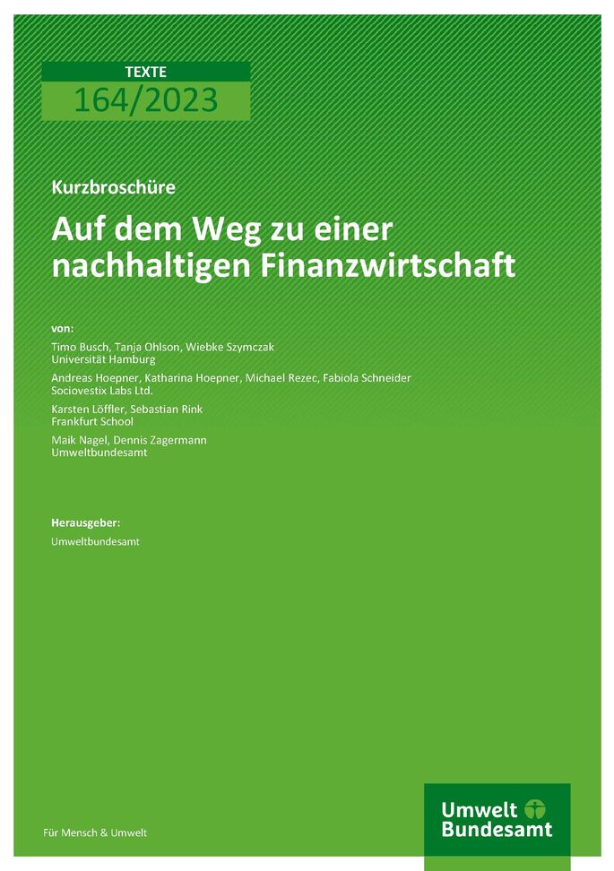 Cover des Berichts "Auf dem Weg zu einer nachhaltigen Finanzwirtschaft"