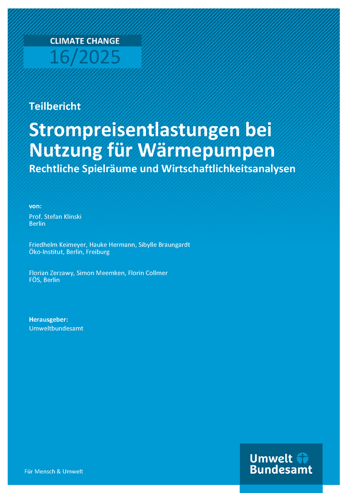 Cover des Berichts "Strompreisentlastungen bei Nutzung für Wärmepumpen"