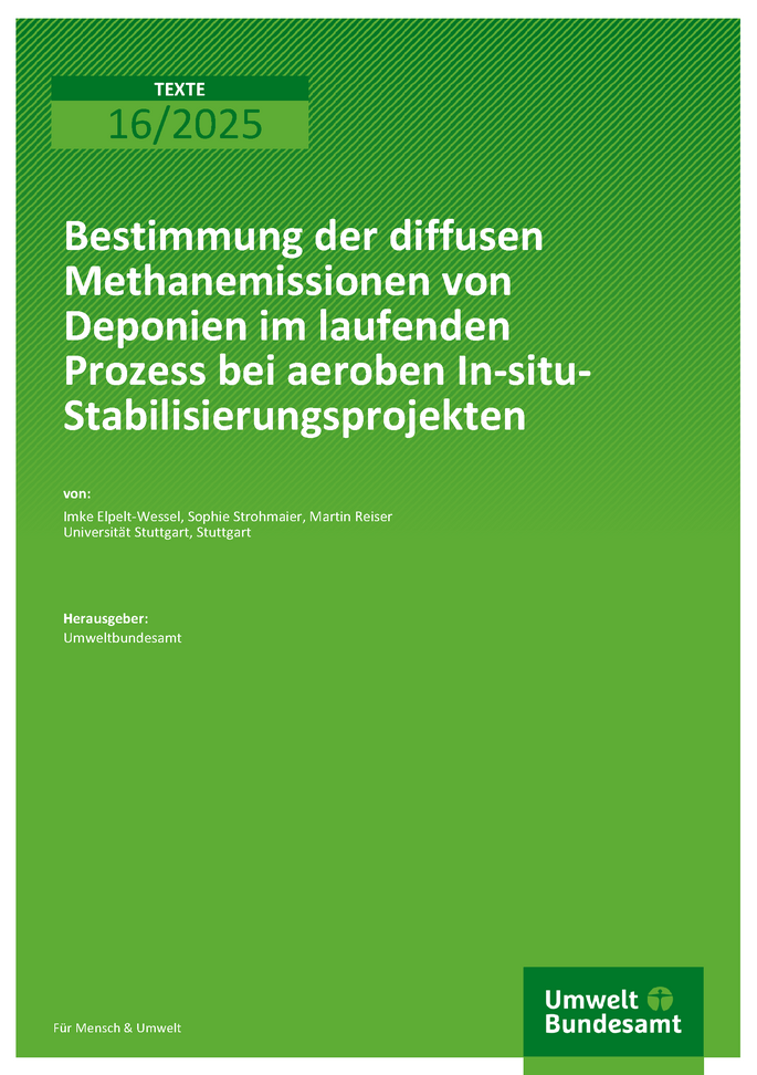 Cover des Berichts "Bestimmung der diffusen Methanemissionen von Deponien im laufenden Prozess bei aeroben In-situ-Stabilisierungsprojekten"