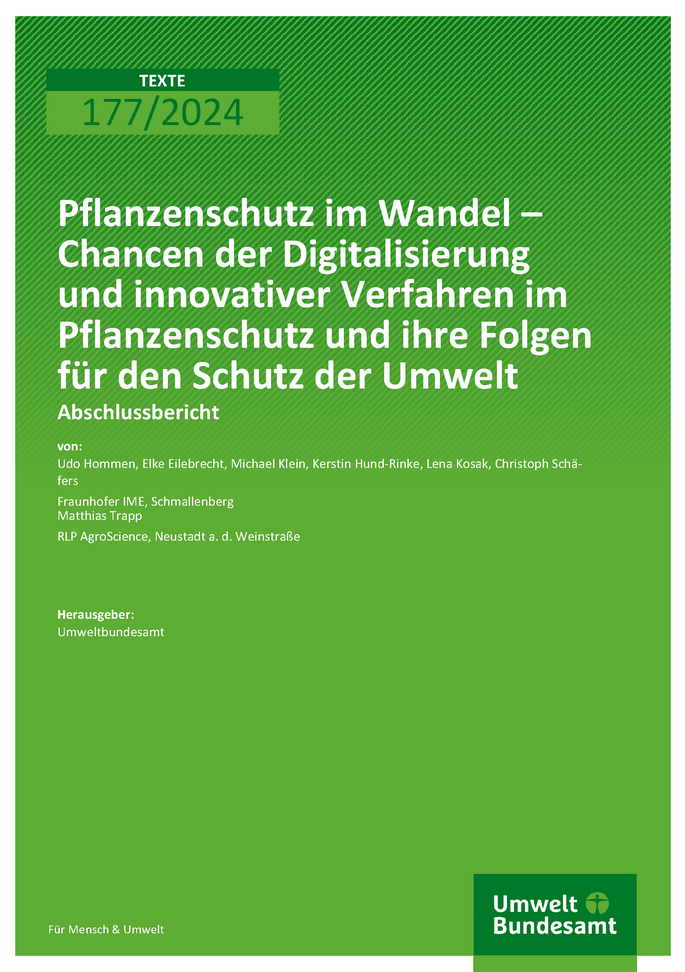 Cover des  Berichts "Pflanzenschutz im Wandel - Chancen der Digitalisierung und innovativer Verfahren im Pflanzenschutz und ihre Folgen für den Schutz der Umwelt"