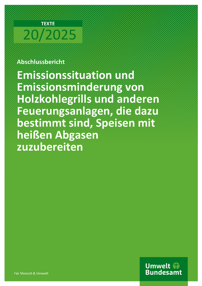 Cover des Berichts "Emissionssituation und Emissionsminderung von Holzkohlegrills und anderen Feuerungsanlagen, die dazu bestimmt sind, Speisen mit heißen Abgasen zuzubereiten"