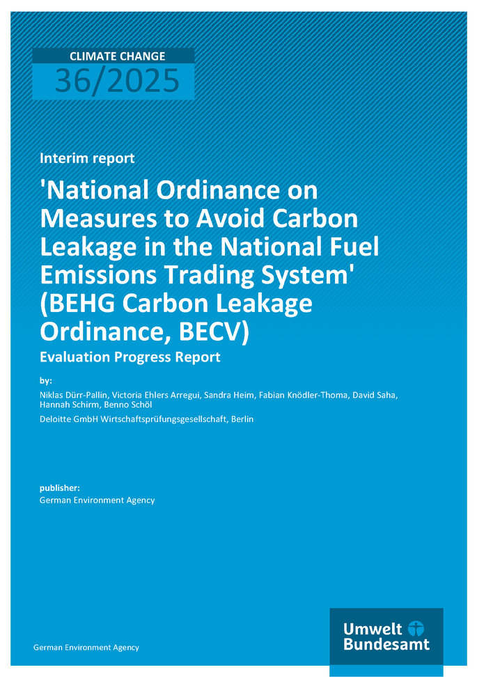 Cover of report "National Ordinance on Measures to Avoid Carbon Leakage in the National Fuel Emissions Trading System' (BEHG Carbon Leakage Ordinance, BECV)"