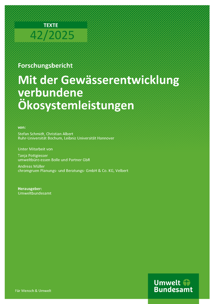 Cover des Berichts "Mit der Gewässerentwicklung verbundene Ökosystemleistungen"